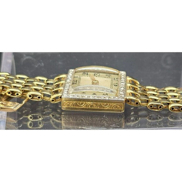 Vintage 18k Gold Womens Square Diamond Watch with Safety Chain HS173 - Picture 11 of 15